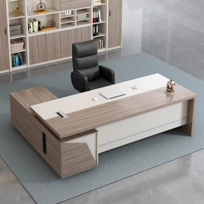 Bàn giám đốc hình chữ L, chân bàn dạng hộp vuông chắc chắn DKFBGD113