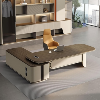 Bàn giám đốc chữ L kèm tủ phụ, yếm và chân bàn độc đáo DKFBGD114