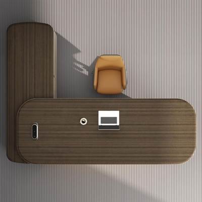 Bàn giám đốc chữ L kèm tủ phụ, yếm và chân bàn độc đáo DKFBGD114