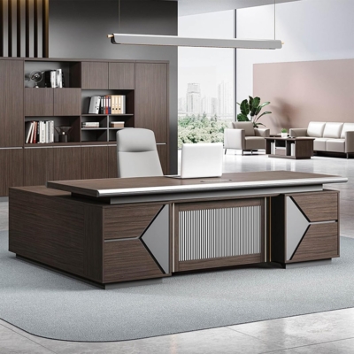 Bàn giám đốc bằng gỗ trang trí nổi bật kèm tủ phụ DKFBGD116