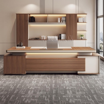 Bàn giám đốc gỗ kèm đèn LED, tích hợp ổ cắm điện âm bàn DKFBGD117