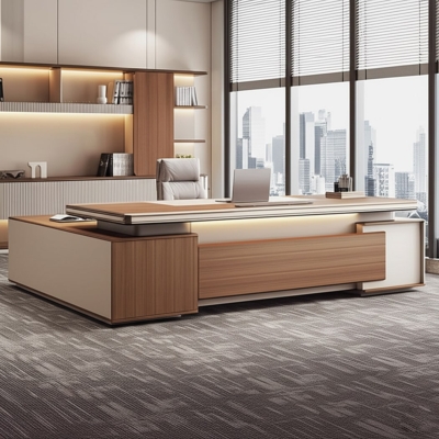 Bàn giám đốc gỗ kèm đèn LED, tích hợp ổ cắm điện âm bàn DKFBGD117