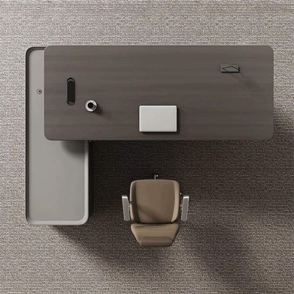 Bàn giám đốc chữ L, yếm và chân bàn thiết kế cách điệu DKFBGD120
