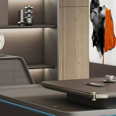 Bàn giám đốc chữ L, yếm và chân bàn thiết kế cách điệu DKFBGD120