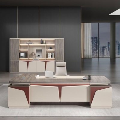 Bàn giám đốc gỗ hình chữ L, mặt bàn vát cạnh độc đáo DKFBGD121