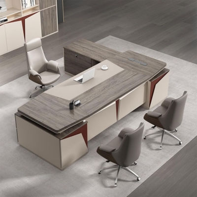 Bàn giám đốc gỗ hình chữ L, mặt bàn vát cạnh độc đáo DKFBGD121