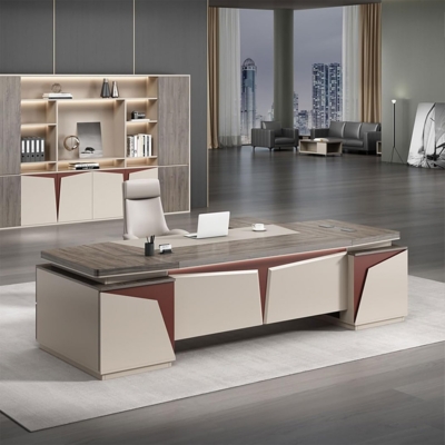 Bàn giám đốc gỗ hình chữ L, mặt bàn vát cạnh độc đáo DKFBGD121