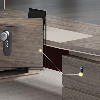 Bàn giám đốc gỗ hình chữ L, mặt bàn vát cạnh độc đáo DKFBGD121