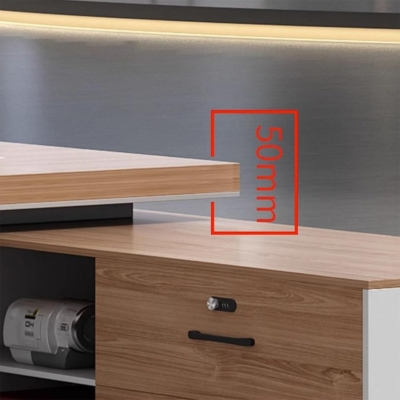 Bàn giám đốc gỗ mdf chữ L kèm tủ phụ, tích hợp khe thoáng khí DKFBGD122