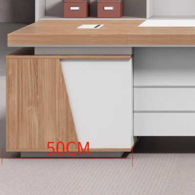 Bàn giám đốc gỗ mdf chữ L kèm tủ phụ, tích hợp khe thoáng khí DKFBGD122