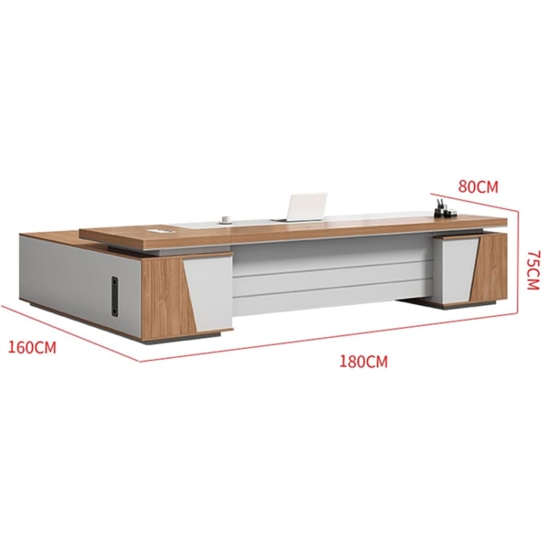 Bàn giám đốc gỗ mdf chữ L kèm tủ phụ, tích hợp khe thoáng khí DKFBGD122