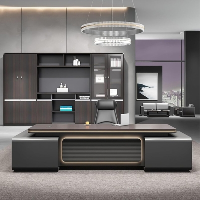 Bàn giám đốc cao cấp chữ L, yếm bàn tích hợp đèn LED DKFBGD123