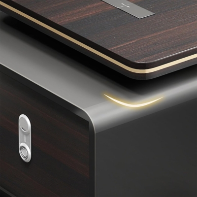 Bàn giám đốc cao cấp chữ L, yếm bàn tích hợp đèn LED DKFBGD123