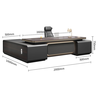 Bàn giám đốc cao cấp chữ L, yếm bàn tích hợp đèn LED DKFBGD123