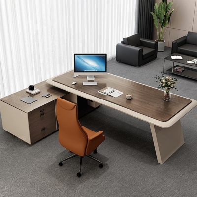 Bàn giám đốc chữ L kèm tủ phụ, chân bàn vát chéo độc đáo DKFBGD124