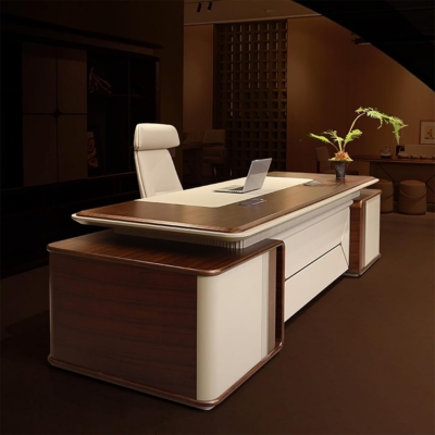 Bàn giám đốc hình chữ nhật cao cấp, yếm bàn cắt CNC lạ mắt DKFBGD125