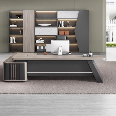 Bàn giám đốc chữ L kèm tủ phụ, chân bàn khối nghiêng độc đáo DKFBGD128