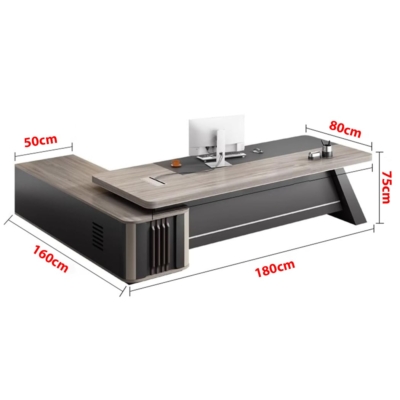 Bàn giám đốc chữ L kèm tủ phụ, chân bàn khối nghiêng độc đáo DKFBGD128