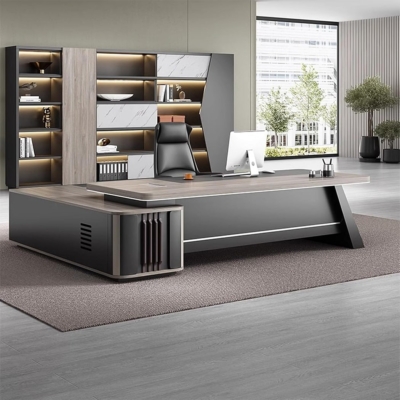 Bàn giám đốc chữ L kèm tủ phụ, chân bàn khối nghiêng độc đáo DKFBGD128