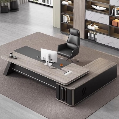 Bàn giám đốc chữ L kèm tủ phụ, chân bàn khối nghiêng độc đáo DKFBGD128