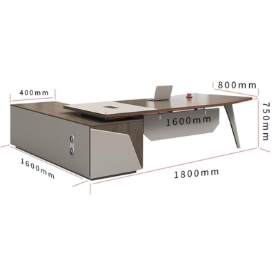 Bàn giám đốc chân sắt kèm tủ phụ, mặt bàn uốn cong cách điệu DKFBGD129