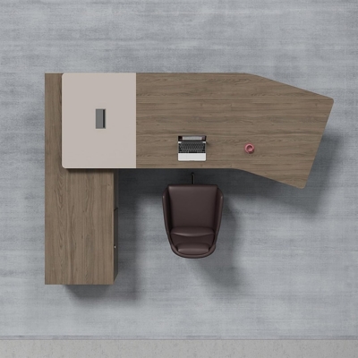 Bàn giám đốc chân sắt kèm tủ phụ, mặt bàn uốn cong cách điệu DKFBGD129