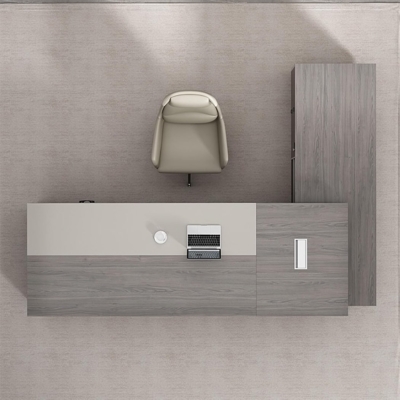 Bàn giám đốc chữ L, yếm bàn tích hợp kệ trang trí kèm tủ phụ DKFBGD131