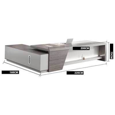 Bàn giám đốc chữ L, yếm bàn tích hợp kệ trang trí kèm tủ phụ DKFBGD131