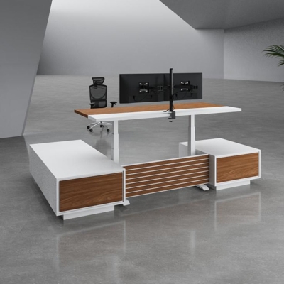 Bàn giám đốc 2m2 chữ L sang trọng, kèm tủ phụ Kora DKFBGD50