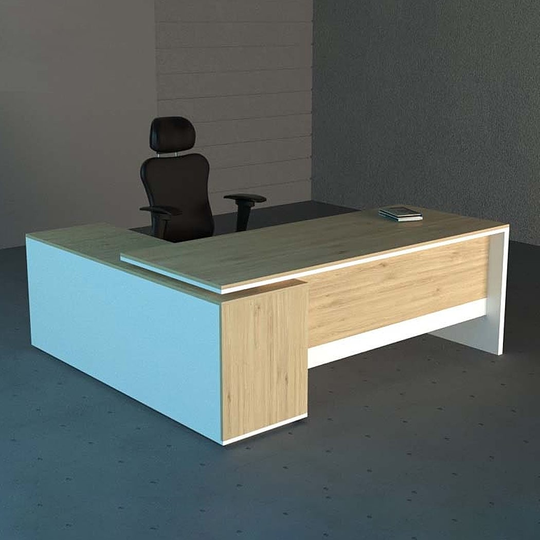 Bàn giám đốc 2m dáng chữ L, kèm tủ phụ hiện đại Spin DKFBGD62-W