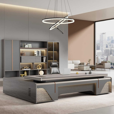 Bàn giám đốc chữ L mặt gỗ kết hợp tủ lưu trữ tích hợp ở 2 bên - DKFBGD64