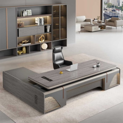 Bàn giám đốc chữ L mặt gỗ kết hợp tủ lưu trữ tích hợp ở 2 bên - DKFBGD64