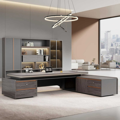 Bàn giám đốc chữ L mặt gỗ kết hợp tủ lưu trữ tích hợp ở 2 bên - DKFBGD64