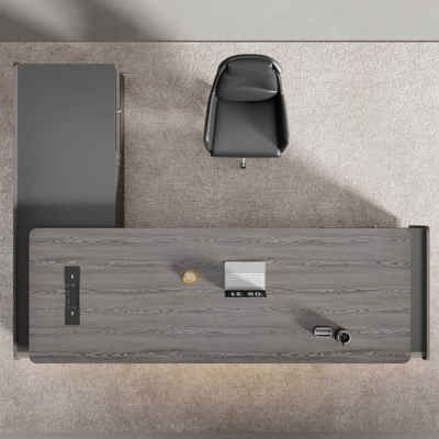 Bàn giám đốc chữ L mặt gỗ kết hợp tủ lưu trữ tích hợp ở 2 bên - DKFBGD64