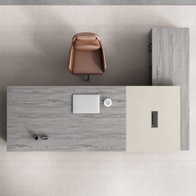 Bàn giám đốc gỗ kèm tủ lưu trữ, dáng chữ L rộng rãi DKFBGD65