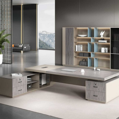 Bàn giám đốc gỗ kèm tủ lưu trữ, dáng chữ L rộng rãi DKFBGD65