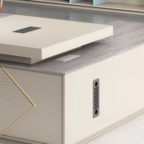 Bàn giám đốc gỗ kèm tủ lưu trữ, dáng chữ L rộng rãi DKFBGD65