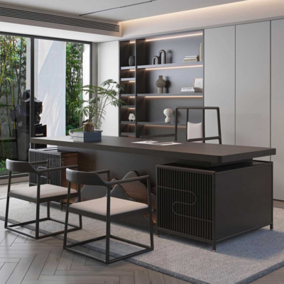 Bàn giám đốc gỗ mdf, yếm bàn họa tiết độc đáo DKFBGD66