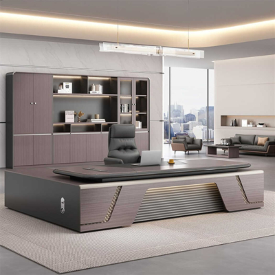 Bàn giám đốc chữ L kèm tủ lưu trữ, yếm bàn hoạ tiết ấn tượng - DKFBGD67