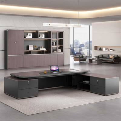 Bàn giám đốc chữ L kèm tủ lưu trữ, yếm bàn hoạ tiết ấn tượng - DKFBGD67