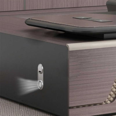 Bàn giám đốc chữ L kèm tủ lưu trữ, yếm bàn hoạ tiết ấn tượng - DKFBGD67