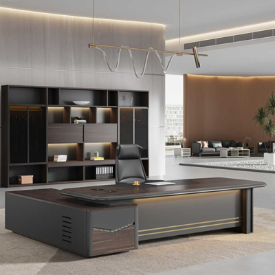 Bàn giám đốc hình chữ L mặt gỗ kèm tủ phụ đa năng, DKFBGD68