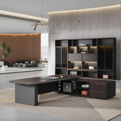 Bàn giám đốc hình chữ L mặt gỗ kèm tủ phụ đa năng, DKFBGD68