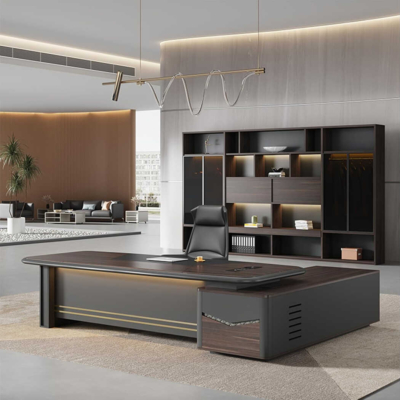 Bàn giám đốc hình chữ L mặt gỗ kèm tủ phụ đa năng, DKFBGD68