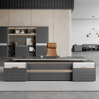 Bàn giám đốc 2m4 chữ L thông minh, kết hợp tủ phụ tiện lợi DKFBGD69