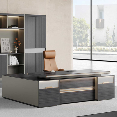 Bàn giám đốc 2m4 chữ L thông minh, kết hợp tủ phụ tiện lợi DKFBGD69