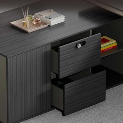 Bàn giám đốc 2m4 chữ L thông minh, kết hợp tủ phụ tiện lợi DKFBGD69