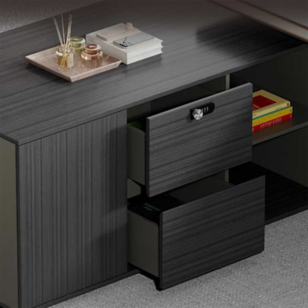 Bàn giám đốc 2m4 chữ L thông minh, kết hợp tủ phụ tiện lợi DKFBGD69