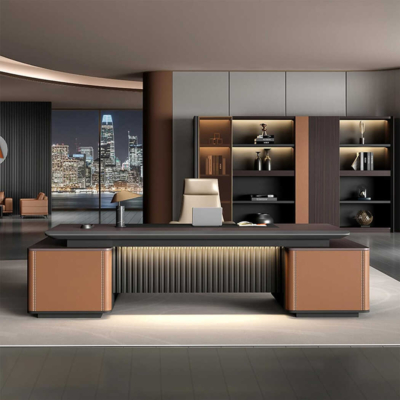 Bàn giám đốc bằng gỗ hình chữ L tích hợp tủ phụ đa năng DKFBGD70