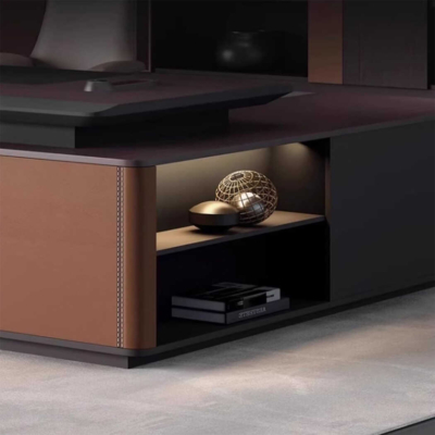 Bàn giám đốc bằng gỗ hình chữ L tích hợp tủ phụ đa năng DKFBGD70